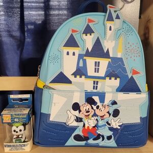 Mickey Minnie Disney Parks 65th Anniversary Loungefly Backpack &Funko Pocket Pop